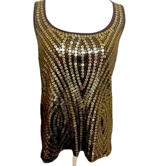 MICHAEL Michael Kors Gold Brown Sequined Tank Top - Women's, SZ XL - Picture 6 of 7